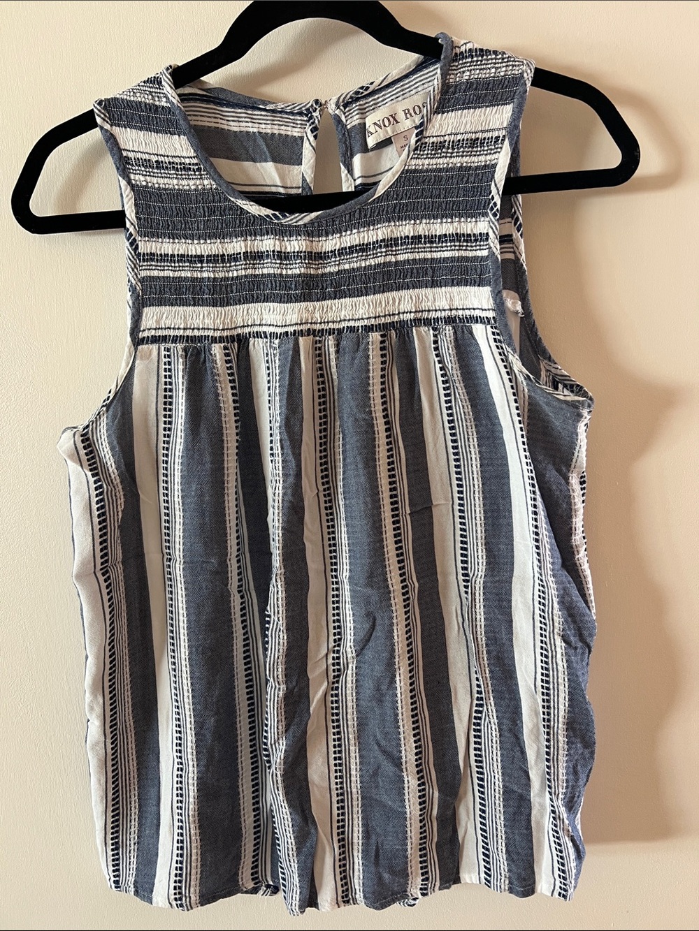 Knox Rose Smocked Blue Striped  Sleeveless Blouse